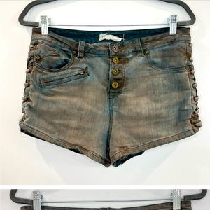 Free people side lace up button front jean shorts